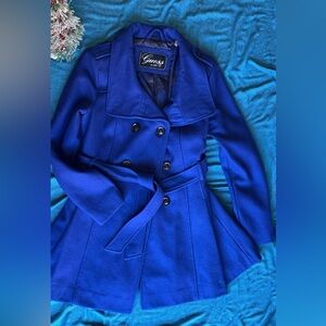 Guess wool blend double breasted belted pea coat, Size M.